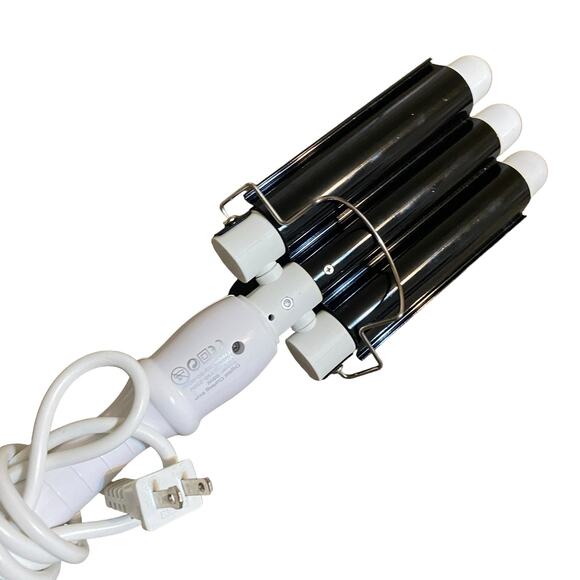 Alure Triple Barrel Ceramic Crimping Waving Wand Digital Curling Iron White - Picture 3 of 16